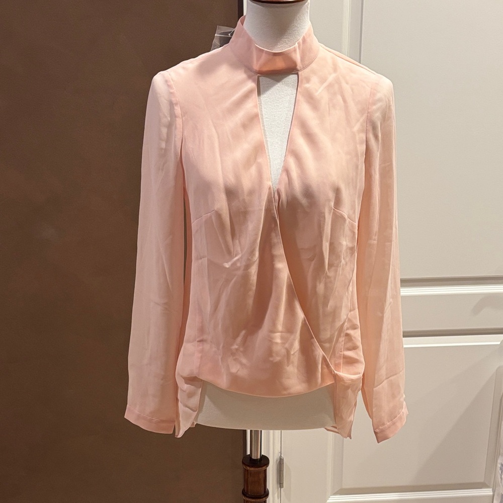 bebe Soft Pink Blouse with Keyhole Detail